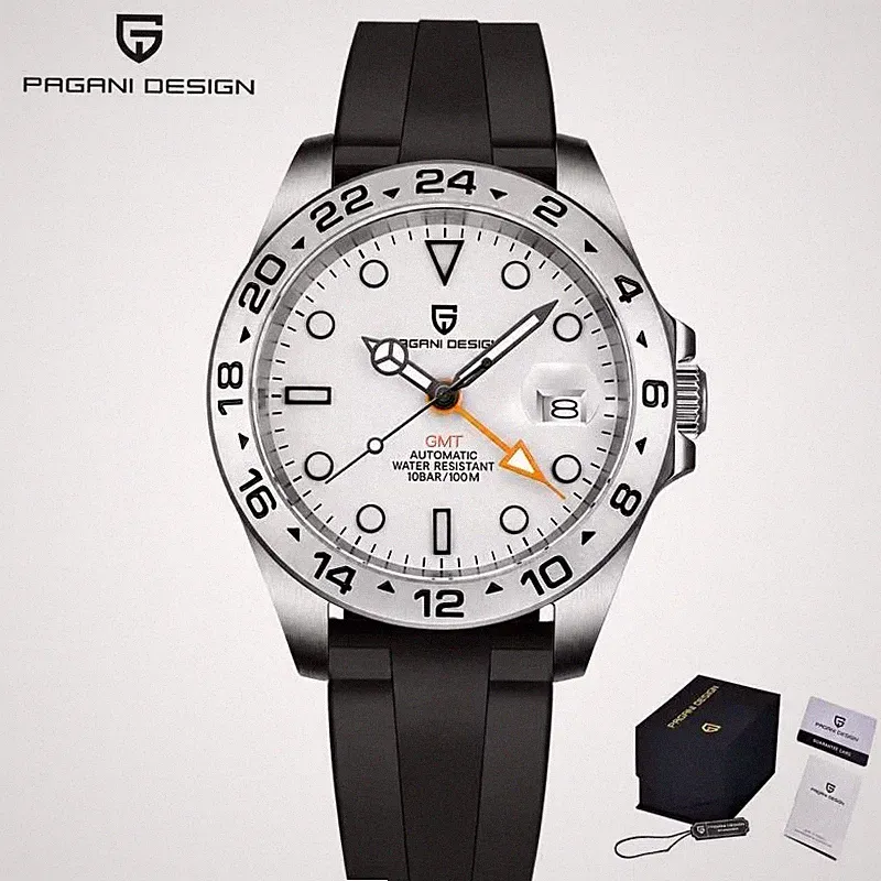 PAGANI DESIGN GMT Automatik Herrenuhr Saphirglas Edelstahl 100M Wasserdicht