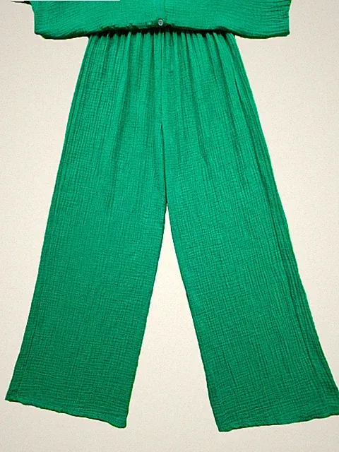 Palazzohose Marlene Hose MUSSELIN Schlupfhose Jogginghose 36 38 40 42 grün