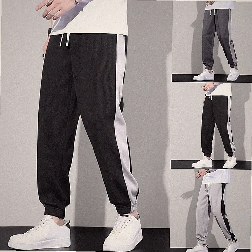 Patchwork Design Herren Jogginghose Slim Fit Bündchen volle Länge Hose