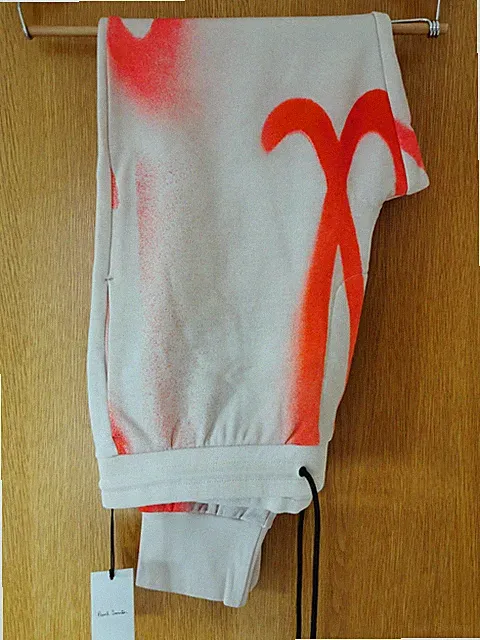 Paul Smith Herren Spray Logo Print Jogginghose Größe L (Neu mit Etikett) Off White Rot mit Taschen