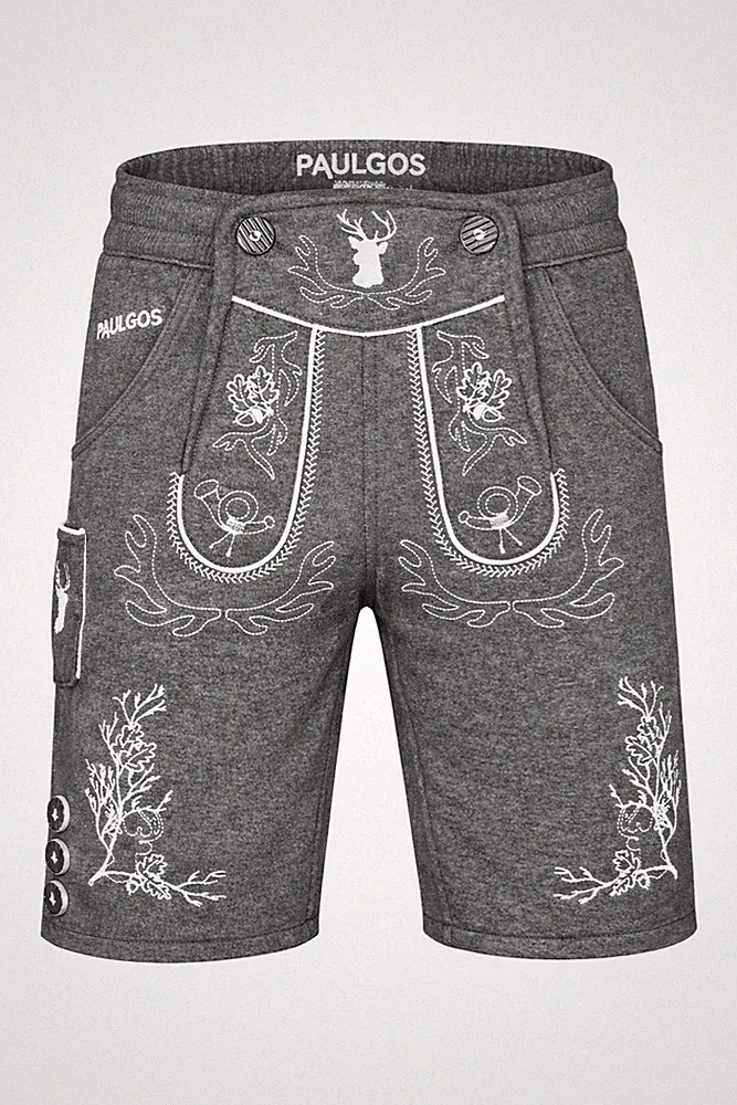 PAULGOS Herren Trachten Jogginghose, Optik Trachten Lederhose, Kurz JOK3