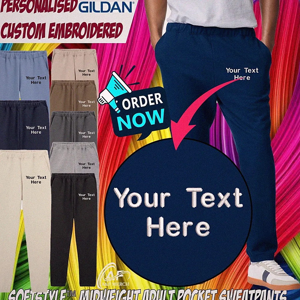 Personalisiert Bestickt Gildan Softstyle Midweight Erwachsene Tasche Jogginghose