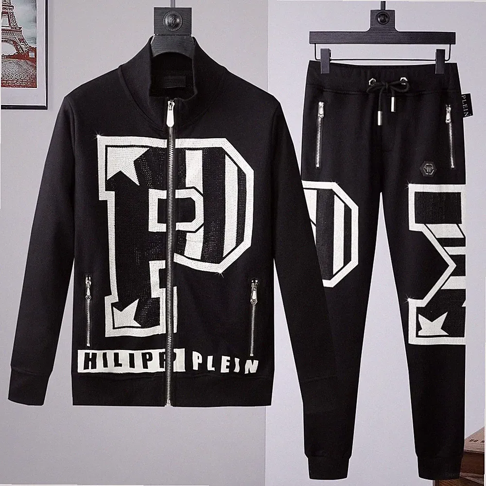 PHILIP PLEIN STRASS ANZUG SWEATSHIRT + HOSE TRACKSUIT PHILIPP SILVER JOGGER SPORT