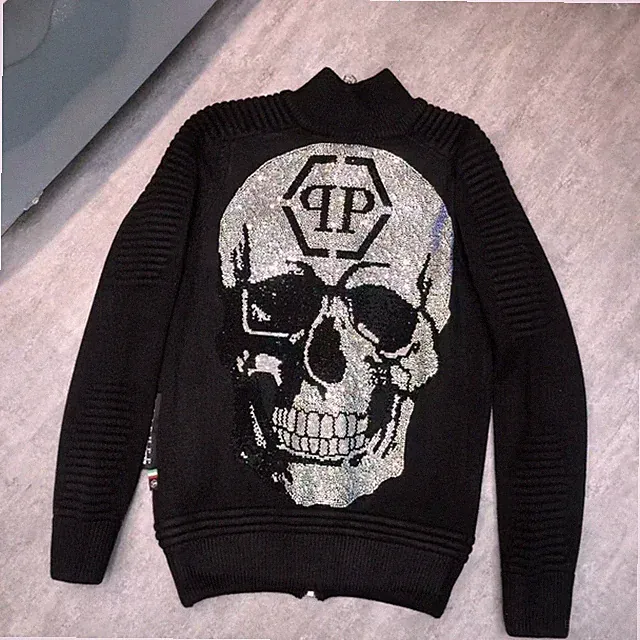 PHILIPP PLEIN PHILIP SKULL SWEATSHIRT SWEATER STRASS SKULL PULLI MAGLIA ZIP NEU