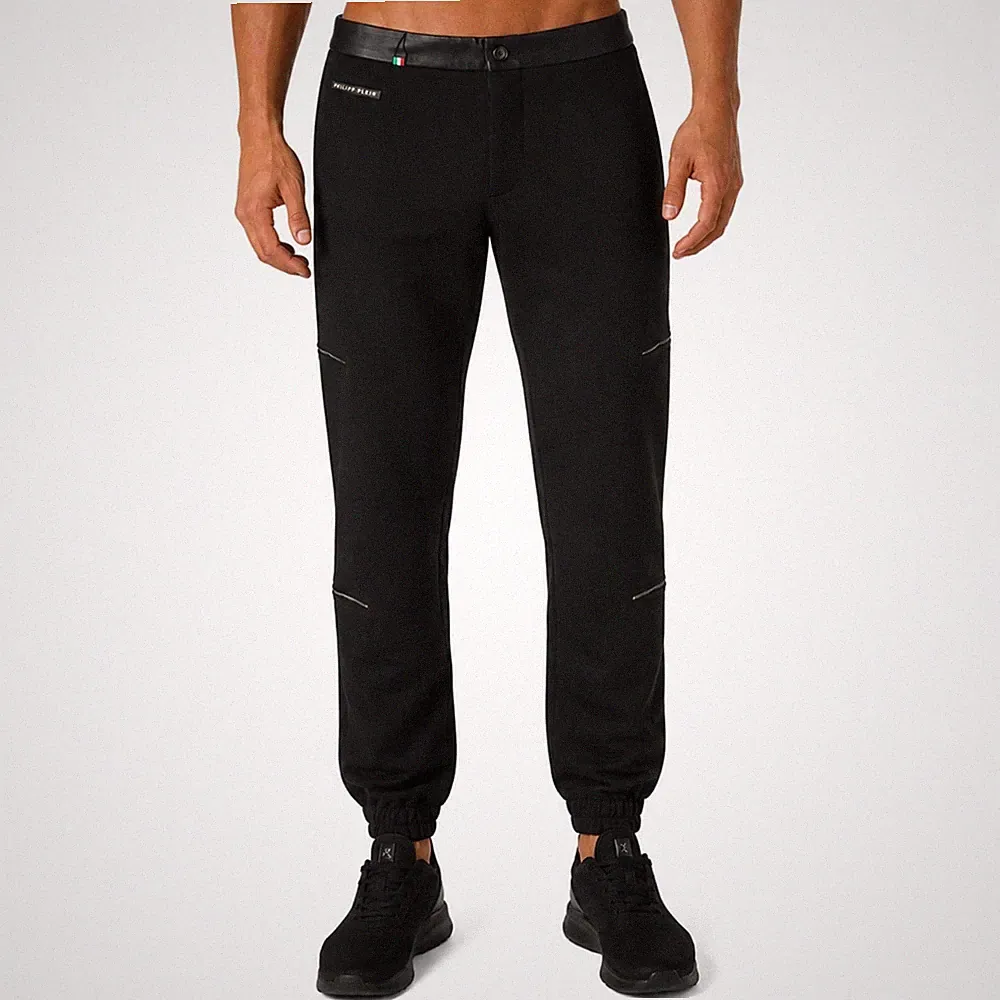 PHILIPP PLEIN PP Logo Kunst Leder Jogging Hose Schwarz 52 L