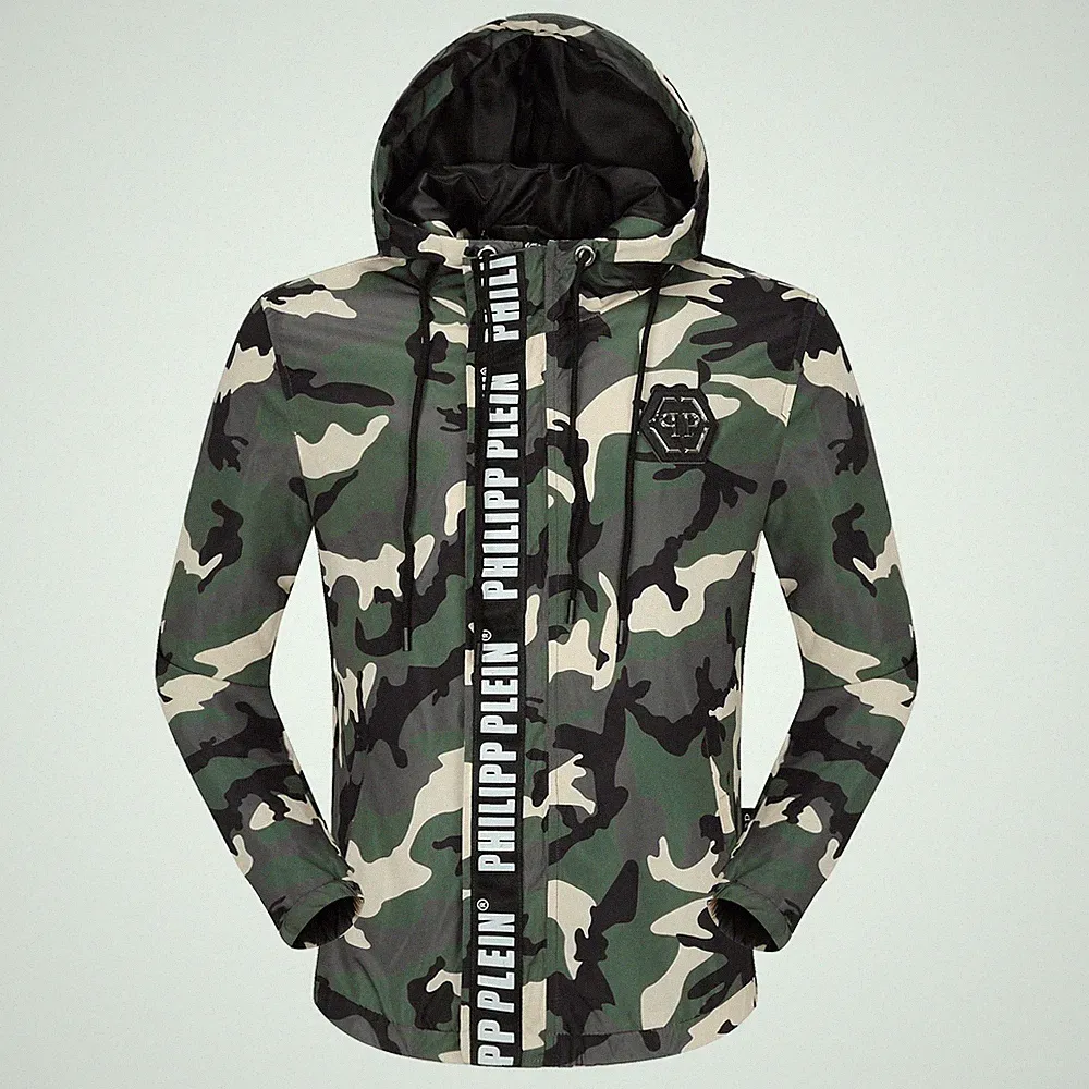 PHILIPP PLEIN WINDJACKE CAMOUFLAGE SCHWARZ JACKET RAINCOAT CAMOUFLAGE WASSERDICHT
