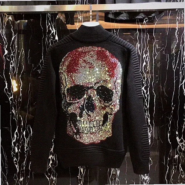 PHILIPP PLEIN ZIP PHILIP GOLF SWEATSHIRT SKULL STRASS SKULL PULLOVER SHIRT HOODIE