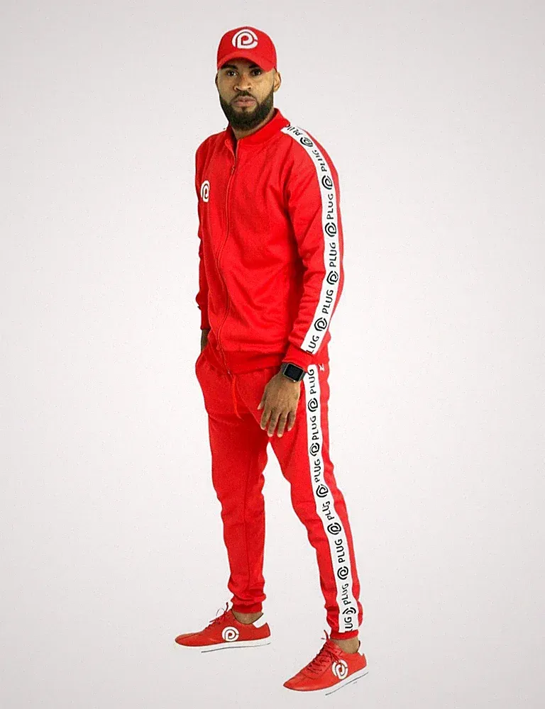 Plug Fashionz Unisex Trainingsanzug Baumwollfleece (Zip Jacke + Jogginghose), rot, Gr. S