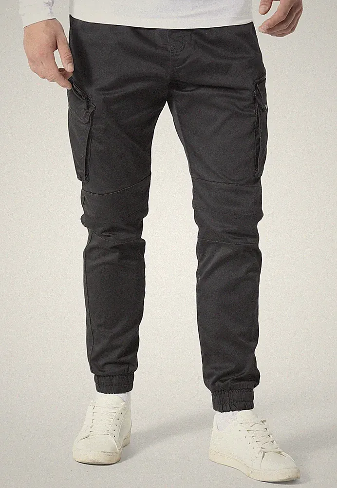 Police Herren Cargo Hose Combat Chino Slim Baumwolle Stretch Jogginghose C Grau