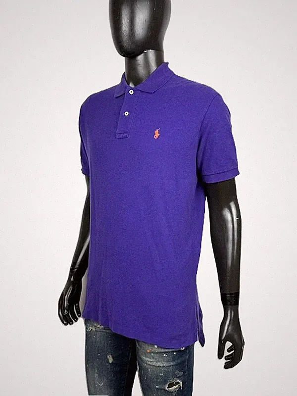 Polo Ralph Lauren Herren Poloshirt Lila Logo Pony Orange Custom Fit Größe XL