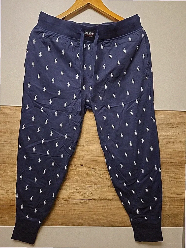 Polo Ralph Lauren Navy Gr L Jogger Logo Sweat Schlafhose Pyjama Jogginghose Pony