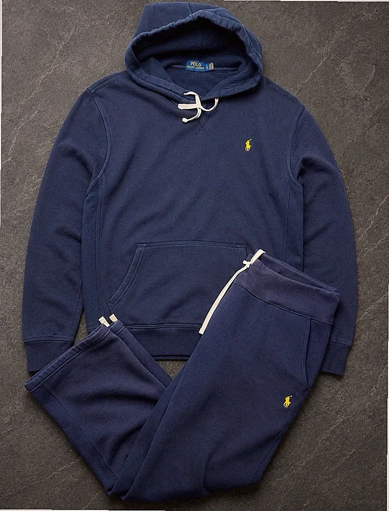 Polo Ralph Lauren Tracksuit Set Hoodie Jogger Blau Baggy Vintage Style L/M