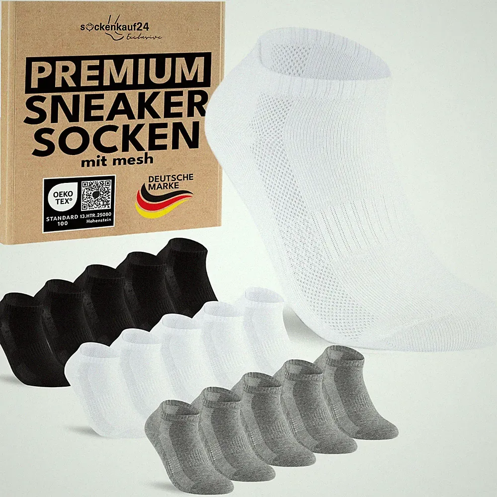 Premium Sneaker Socken Herren Damen Sportsocken mit Mesh-Streifen Baumwolle