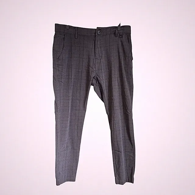 PROJEK RAW Mens Gray Plaid Jogger Pants, Size 38, Stretch, Casual, Modern