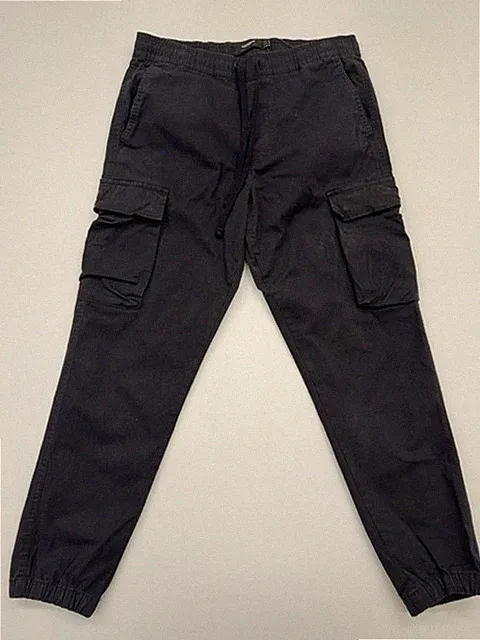 Pull&Bear Herren schwarze Cargo Tapered Hose Gummibund Gr. M (32)