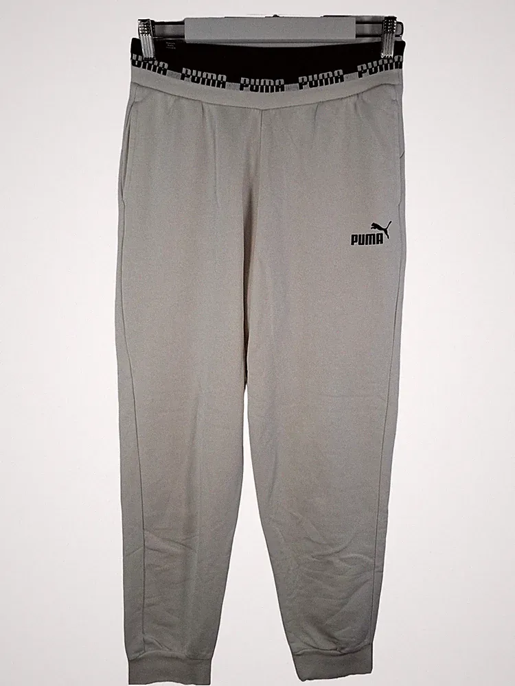 PUMA Amplified Jogginghose Damen M Beige Logo Sweatpants Athleisure Baumwolle