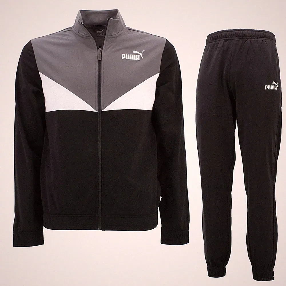 Puma Colorblock Kinder Trainingsanzug Poly Suit Jogginganzug Schwarz Jacke Hose