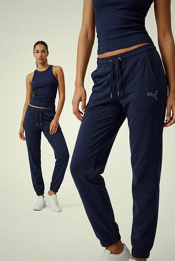 PUMA Damen Jogginghose L Blau Polyester Zugband elastischer Bund Taschen tapered