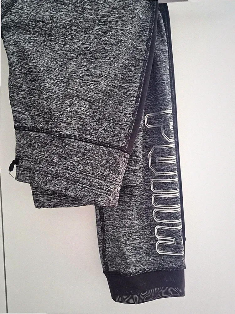 PUMA Damen Jogginghose Leggings M grau meliert Logo, elastischer Bund 3/4 Länge