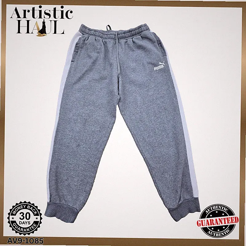 Puma Fleece Jogginghose Herren XL grau Seitenstreifen Tapered 8487