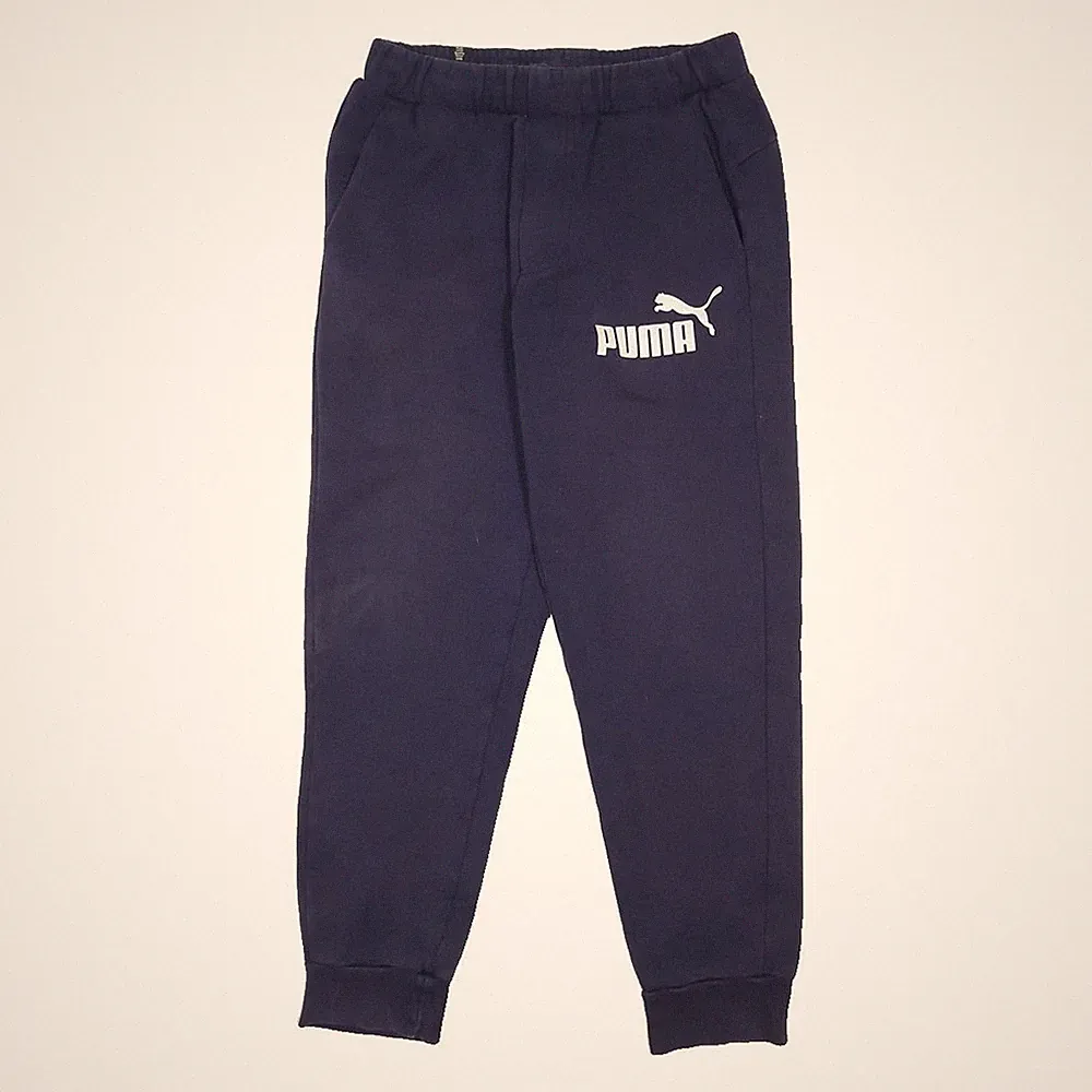 PUMA Herren Jogginghose Navy Blau S W28 L28 Baumwoll-Mix Regular Tapered