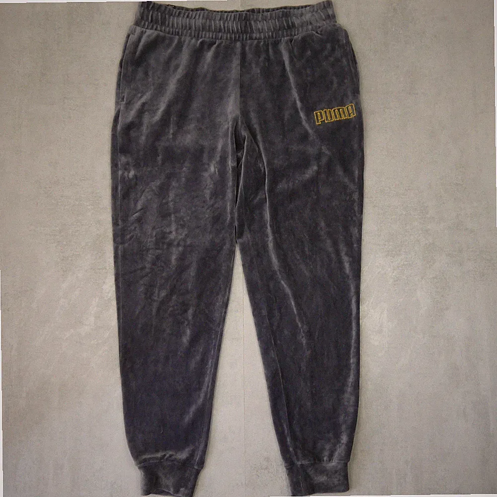 Puma Jogginghose Herren L Grau Velour Samt Retro Vintage Logo Streetwear