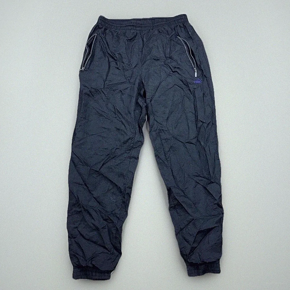 Puma Jogginghose L schwarz lila Trackpants Nylon Vintage Sporthose
