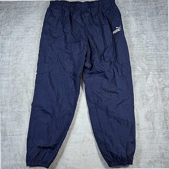 Puma Pants Mens Large Navy Blue Vintage Track Windbreaker Joggers Zipper Cuffs