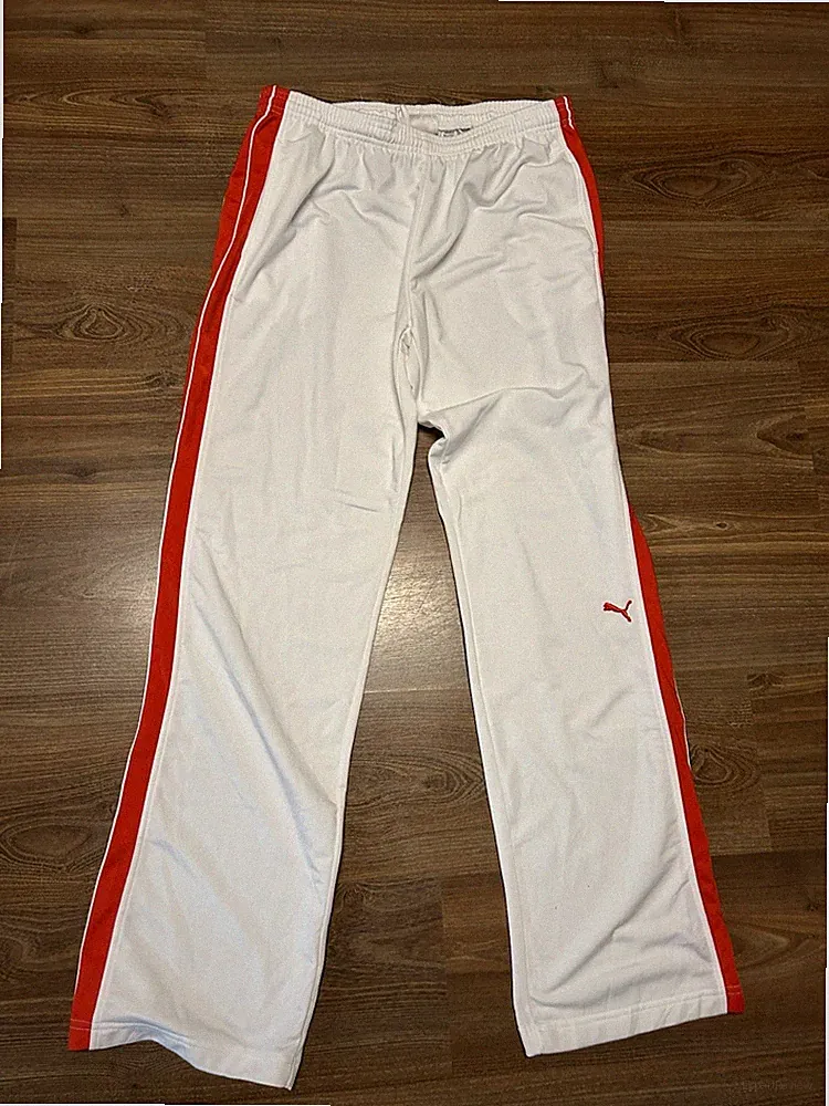 PUMA Vintage Herren Jogginghose Track Pants, Größe L, Weiß Rot