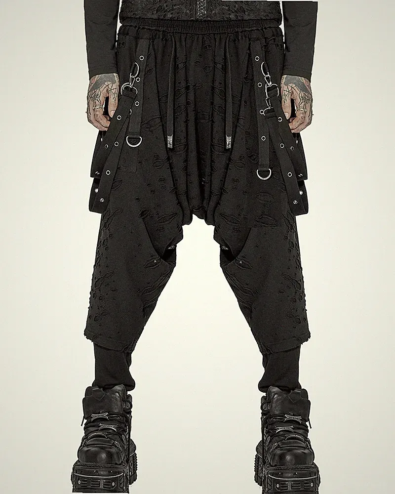 Punk Rave Herren Apokalyptisch Punk Strick Drop-Crotch Haremhose WK-525