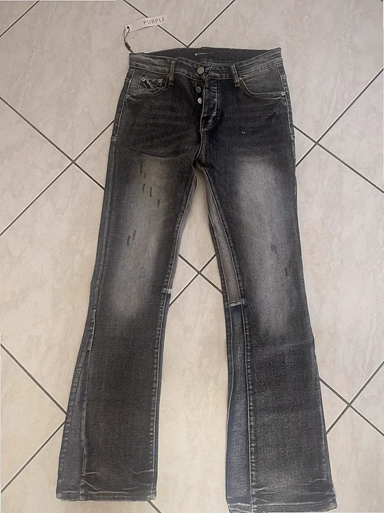 PURPLE Herren Jeans grau Denim Tapered Five-Pocket Knopfleiste Gr. M 90cm