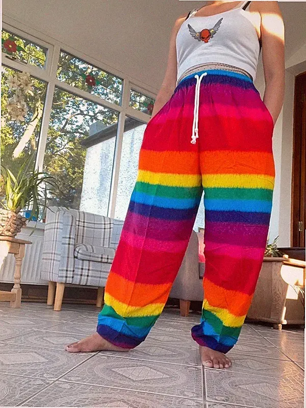 Rainbow Haremshose Baggy Genie Hippie Yoga Damen Bali Rayon Hose Jogginghose