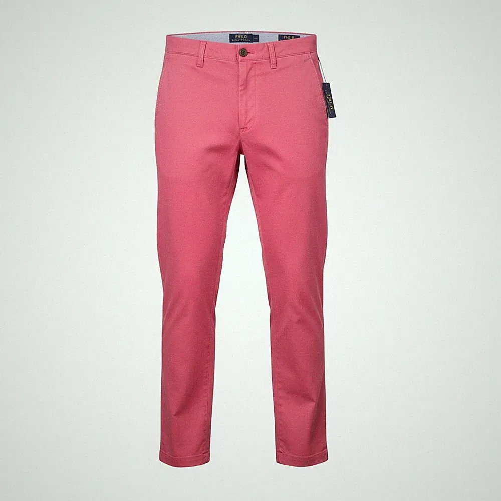 Ralph Lauren Herren Chino Hose W32/L32 Pink Stretch Slim Zip Fly Logo