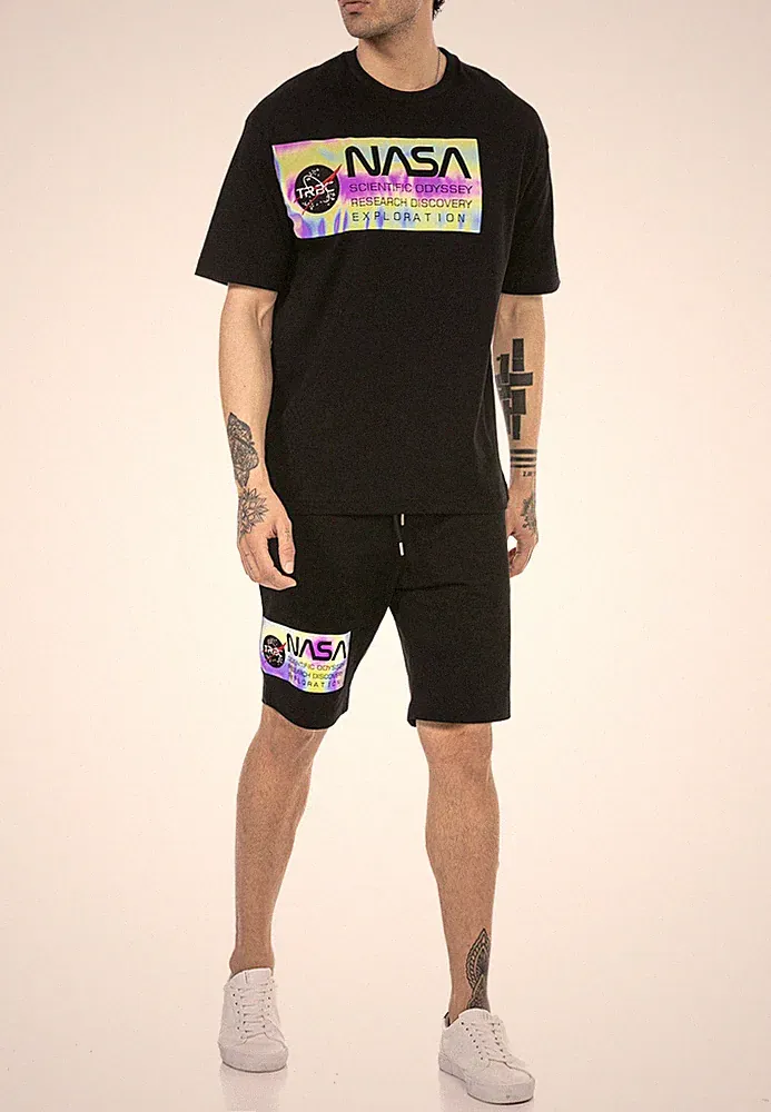 RedBridge Herren T-Shirt & Shorts Jogginganzug Kurze Hose Set Rainbow NASA Logo