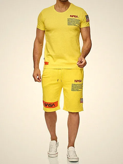 Redbridge Herren T-Shirt & Shorts Jogginganzug Kurze Hose Sweat Pants NASA Logo