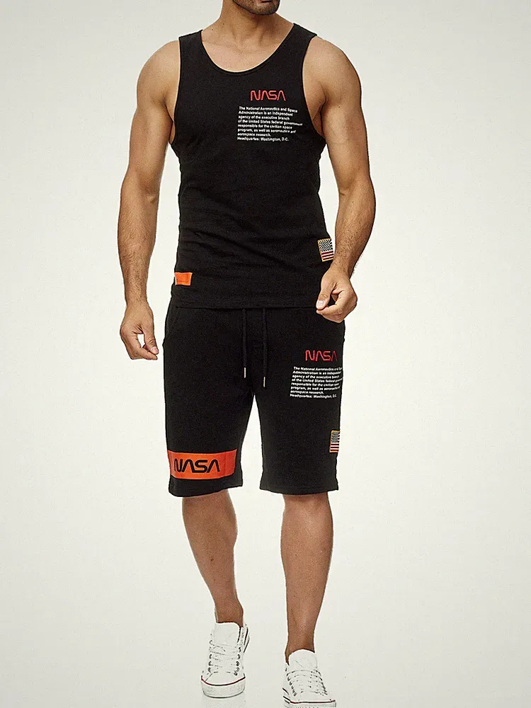 Redbridge Herren Tank Top & Shorts Jogginganzug Kurze Hose T-Shirt Set NASA Logo