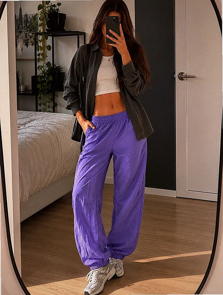 Reebok Herren/Damen Jogginghose L lila gerade Bein elastischer Bund