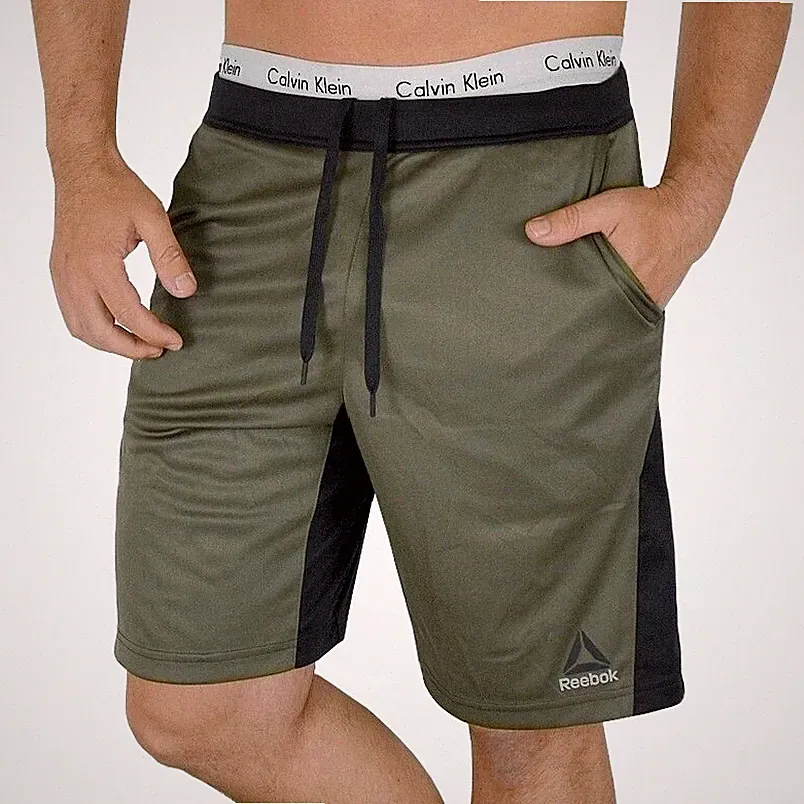 Reebok Herren Shorts Sport Training Hose Fitness Jogginghose Armee Grün Schwarz