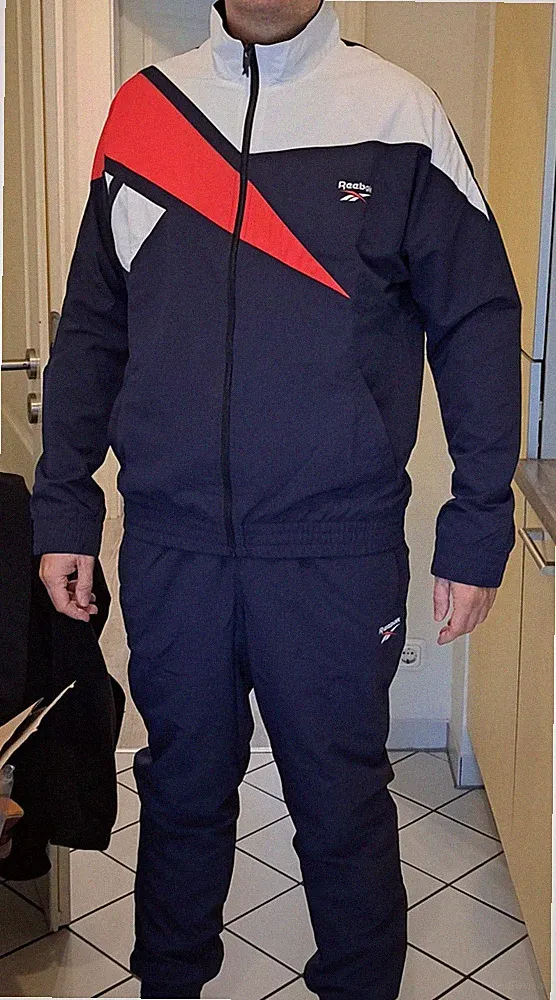 Reebok Herren Trainingsanzug 2-teilig L Farbblock Blau/Weiß/Rot Reißverschluss