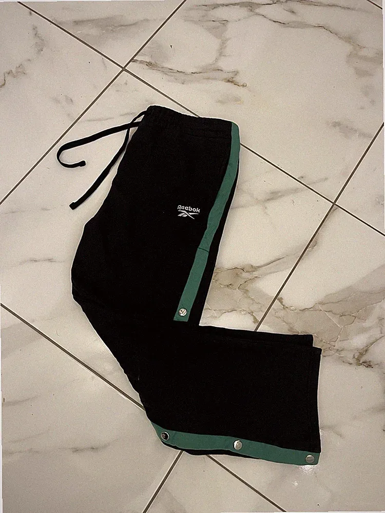 Reebok X Forever 21 XL Herren schwarz/grün Fleece Popper Jogginghose Tearaway Sweats