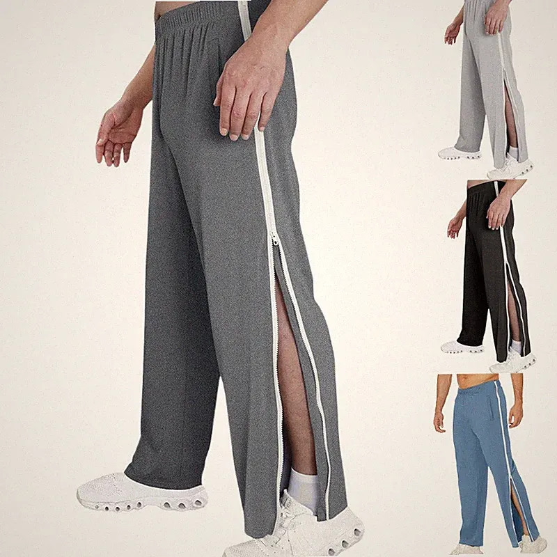 Reha Hose Damen Herren seitlich zu öffnen - Baggy Trainingshose mit Zip