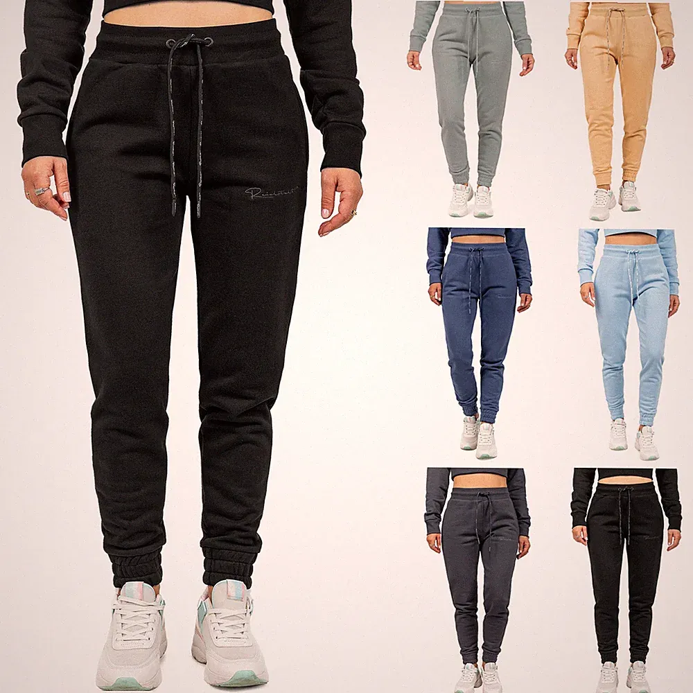 Reichstadt Damen Jogginghose Baumwolle Slim Fit Logo Kordelzug enge Bündchen