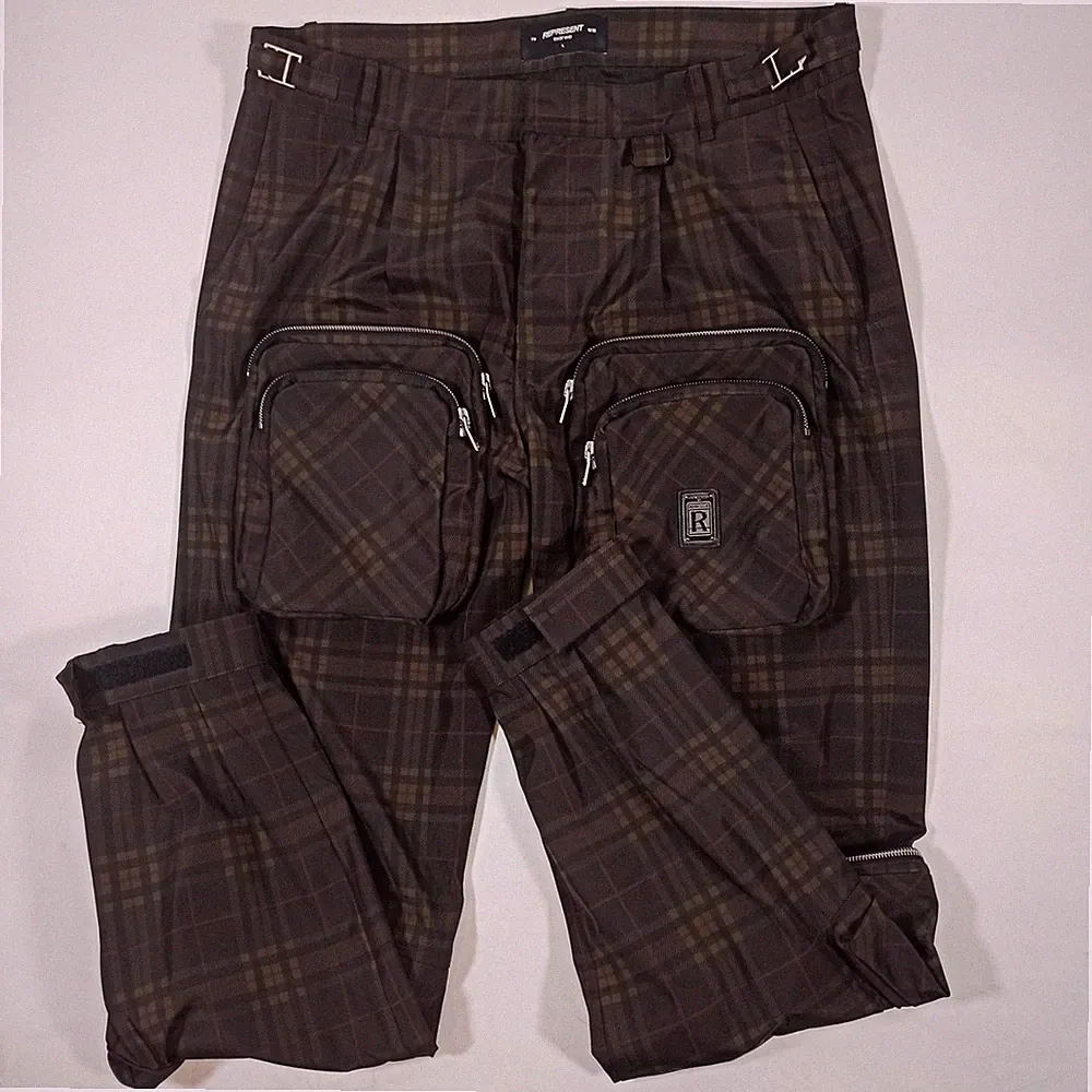Represent Clo Herren Cargohose Utility - grün Tartan kariert - Größe L