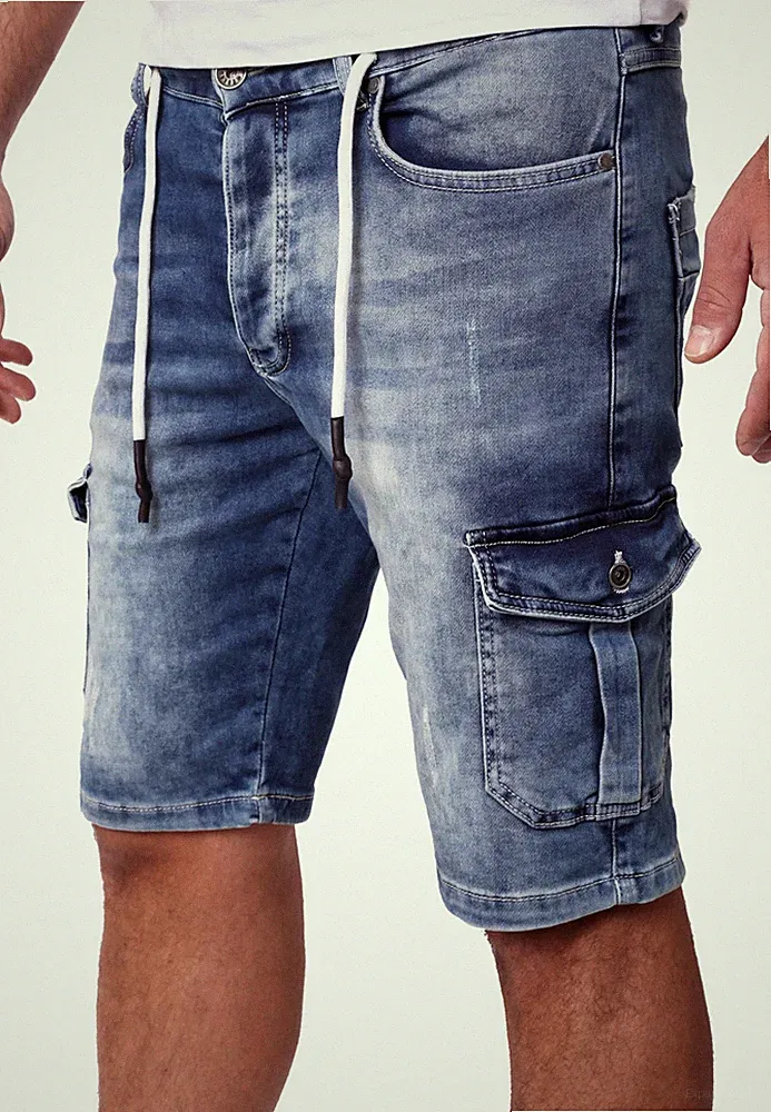 Reslad Cargo Jeans Shorts Herren Kurze Hosen Sommer Sweathose in Jeansoptik 2099