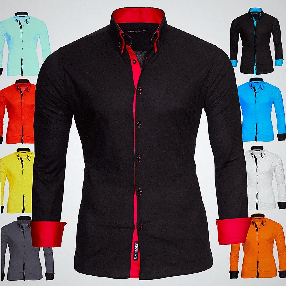 Reslad Herren-Hemd Bügelleicht Freizeit-Hemd Business-Hemd Slim Fit Hemden 7050