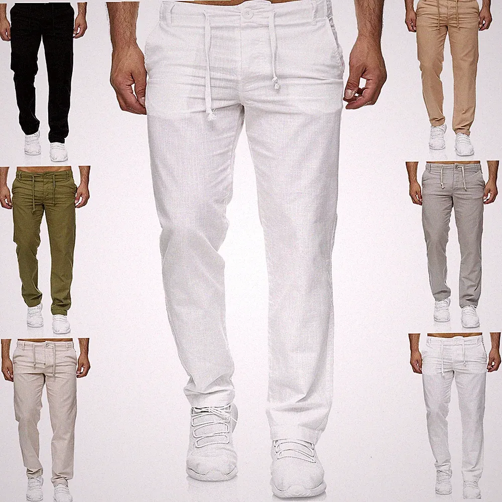 Reslad Herren Hose Leinen Style Freizeithose Jogginghose Stoffhose Strandhose