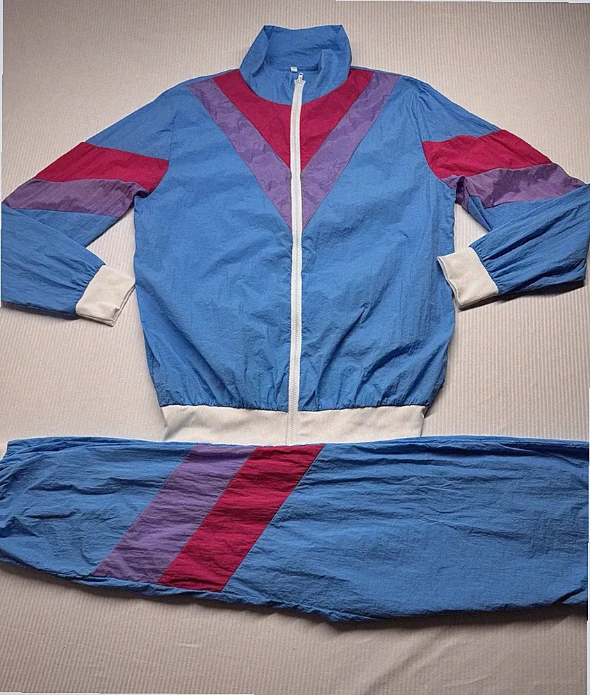 Retro 80s / 90s Tracksuit Set • Vintage Look • Blau Pink Lila • Gr. M • Wie neu