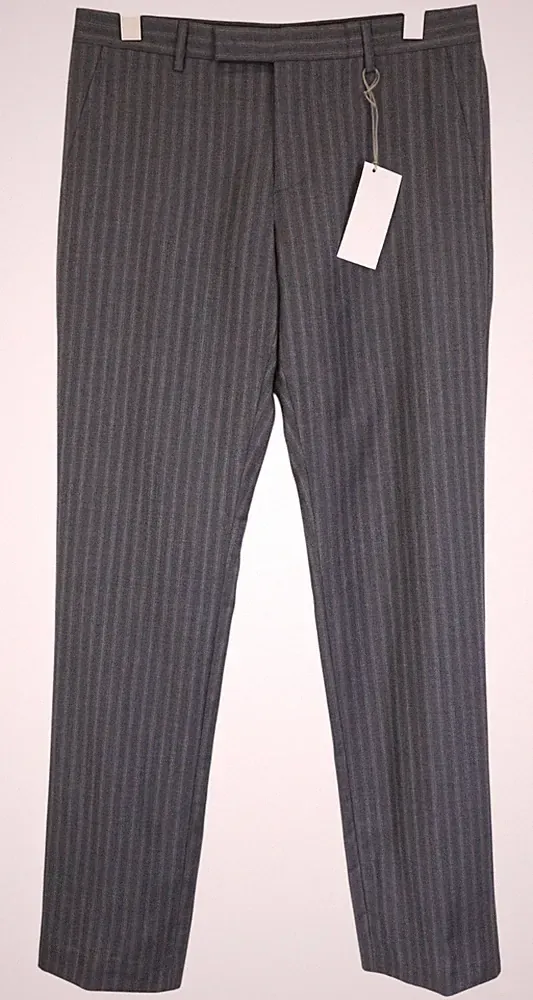 RICHMOND Herren Chino-Hose IT48 W34 Dunkelgrau Slim Gestreift 100% Schurwolle