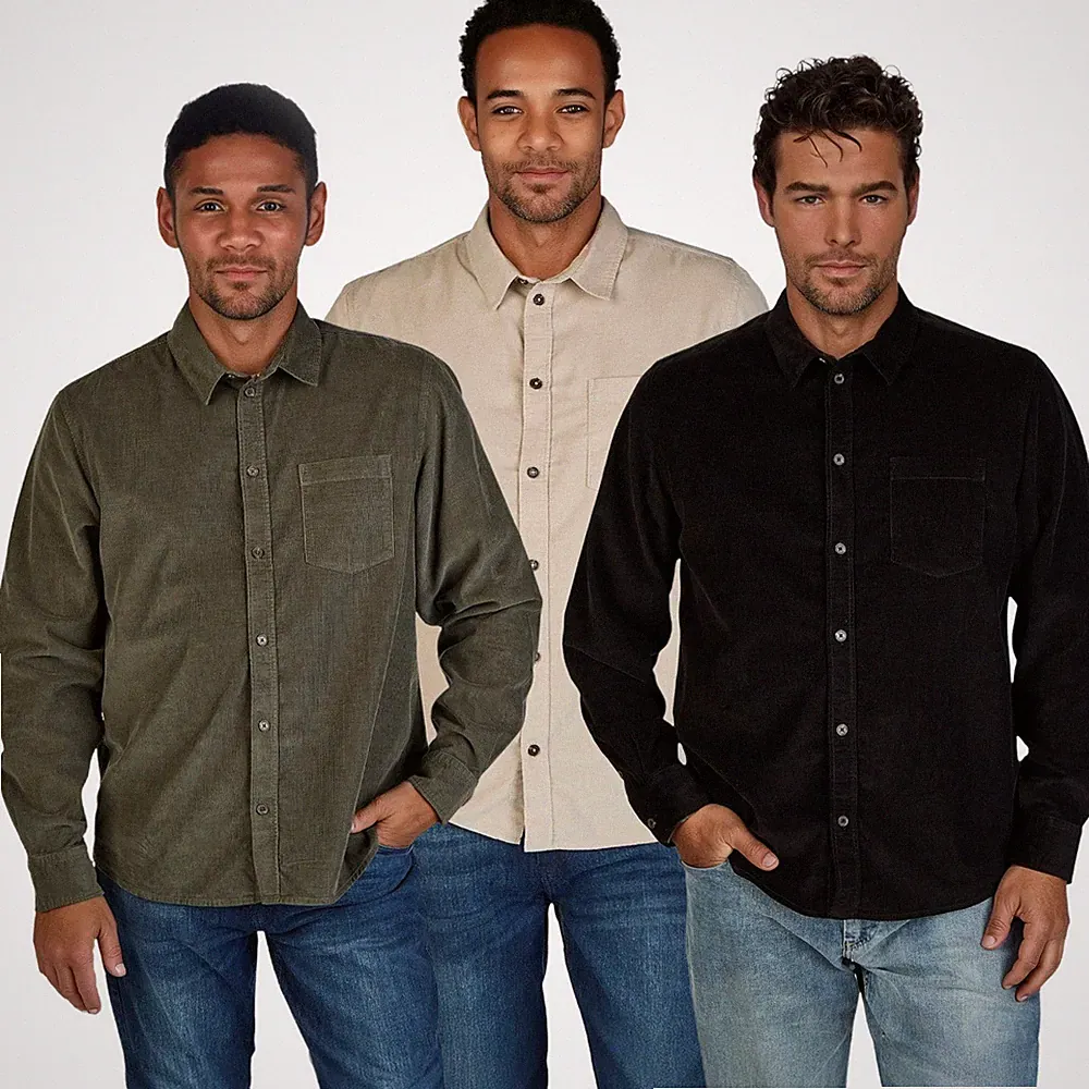 riverso Cordhemd Herren Langarm Regular Fit RIVMorten Hemd Freizeithemd