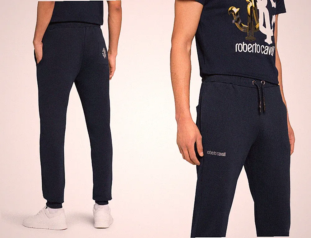 ROBERTO CAVALLI FIRENZE RC Logo Sweatpants Jogginghose Hose Pants Trainer Navy L